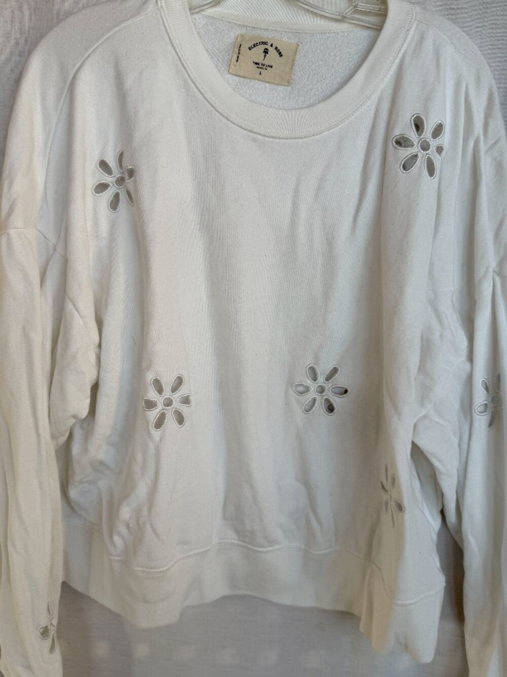Electric & Rose Ivory Sweatshirt with Eyelet Flower Cutouts